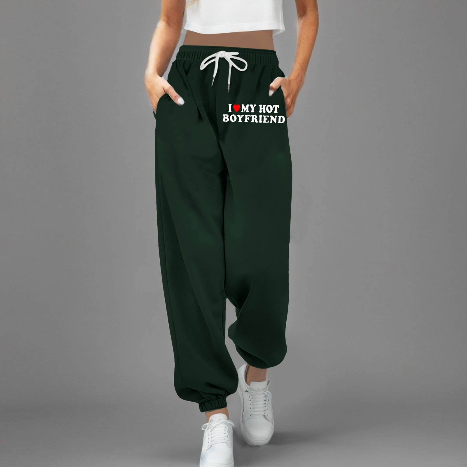 thumbnail image 2 of Pantalones de chándal anchos y rectos con forro polar para mujer - Pantalones de yoga de cintura alta con bolsillos para hacer ejercicio/uso informal (S-XXL), 2 of 4